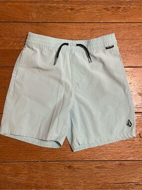 Volcom Boys Light Aqua short with Black Drawstring.